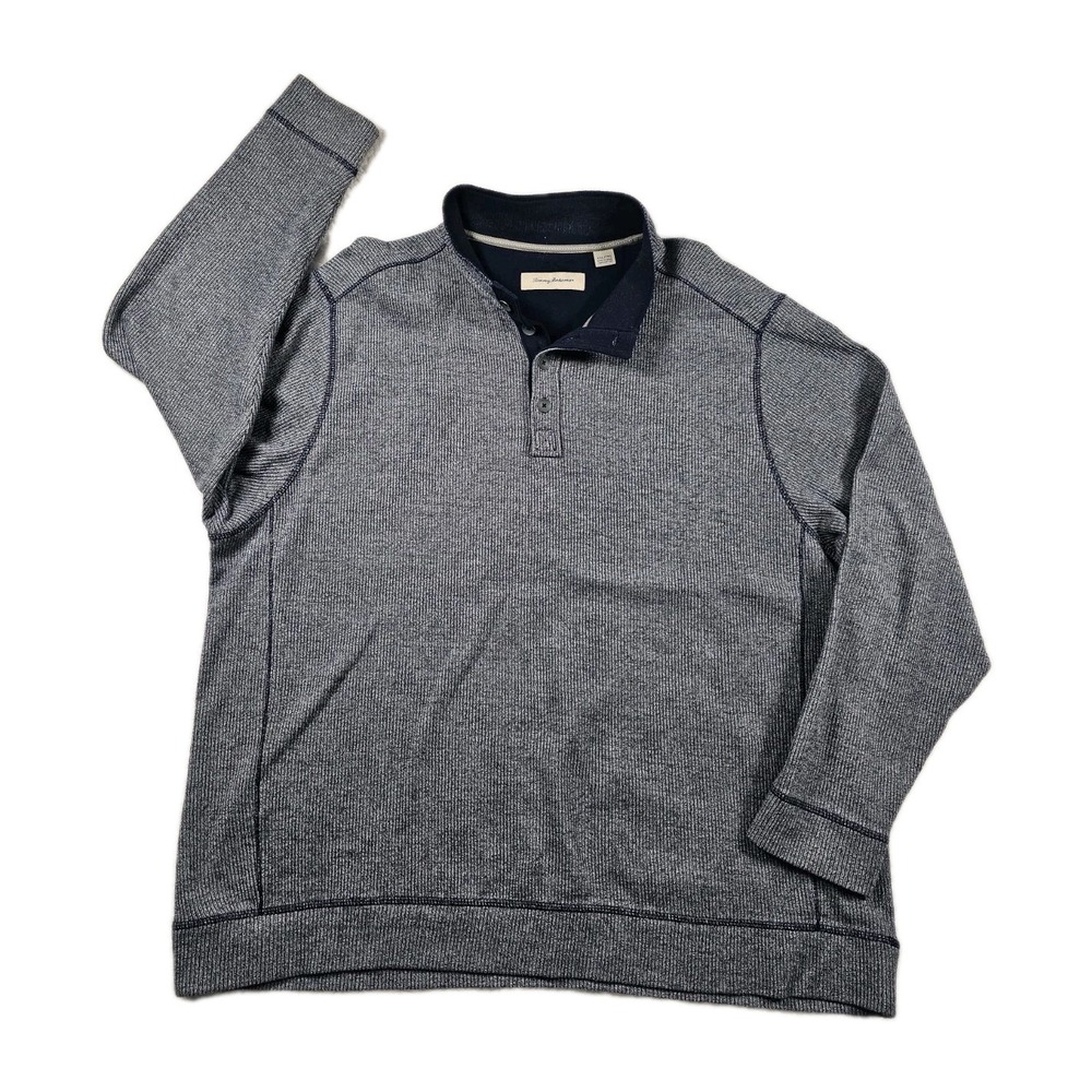 Tommy Bahama Mens XXL Knit Polo Sweater 100% Cotton Blue Long Sleeve Pullover